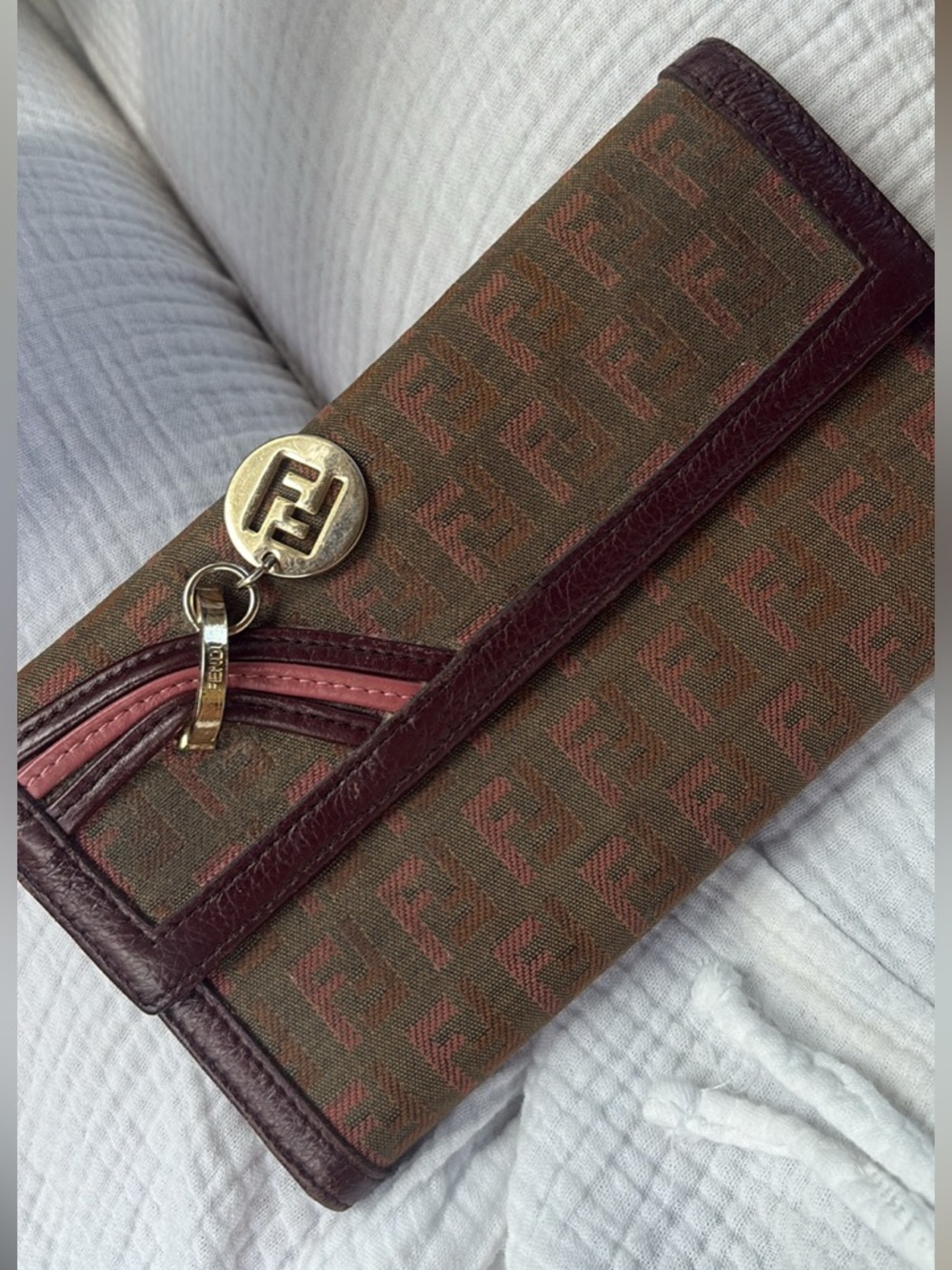 Fendi Brown Monogram Zucca Wallet with Leather Trim Vintage